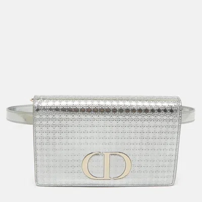 Pre-owned Dior Silver Microcannage Patent Leather 2in1 30 Montaigne Pouch Bag