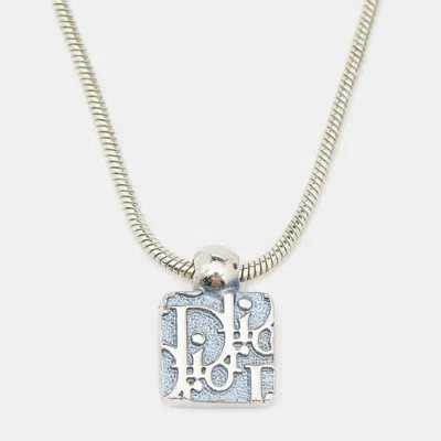 Pre-owned Dior Silver Tone Blue Oblique Trotter Pendant Necklace