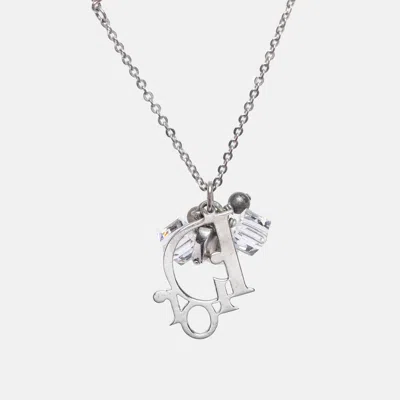 Pre-owned Dior Silver Tone Oblique Heart Link Necklace
