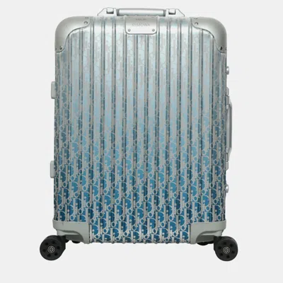Pre-owned Dior Silver/blue Aluminium Rimowa Oblique Carry-on Suitcase