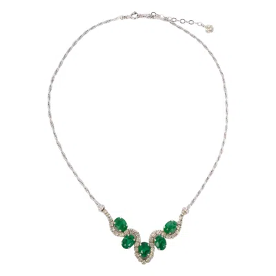 Pre-owned Dior Silvery Metal Short Necklace With Green Glass Paste Cabochons