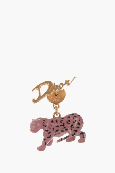 Dior Single Brass Earring With Tiger Pendant In Burgundy