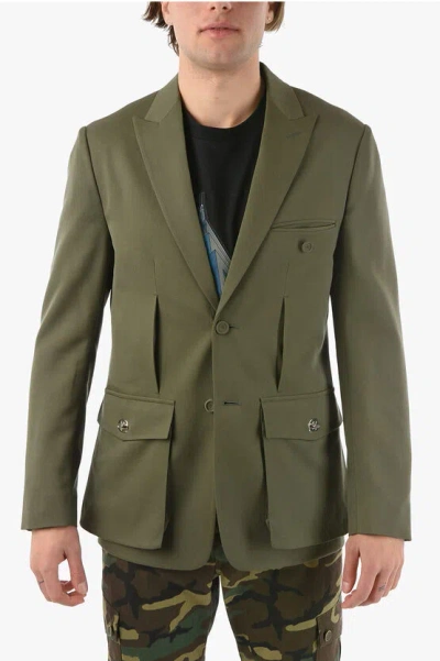 Dior Single-breasted Army Blazer With Flap Patch Pockets In Green