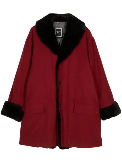 Pre-owned Dior Single-breasted Faux Fur-trim Coat In Red