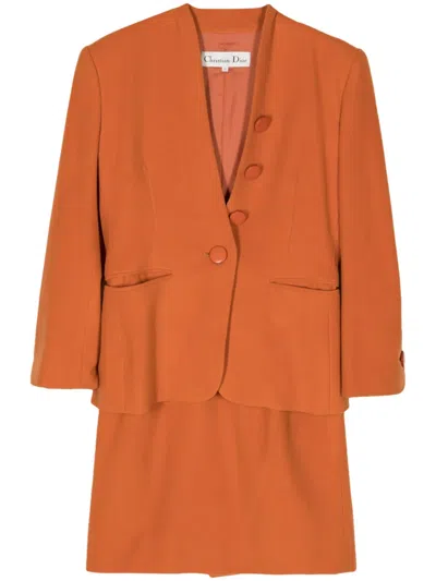 Pre-owned Dior Single-breasted Skirt Suit In Orange