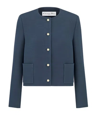Dior Single-breasted Wool Short Coat In Blue