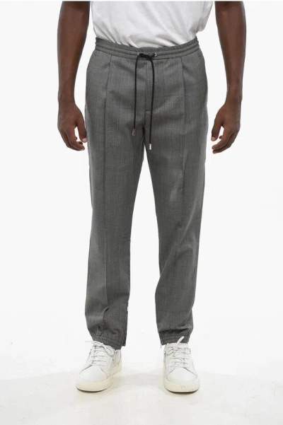 Dior Single-pleated Virgin Wool Pants With District Check Motif In Gray
