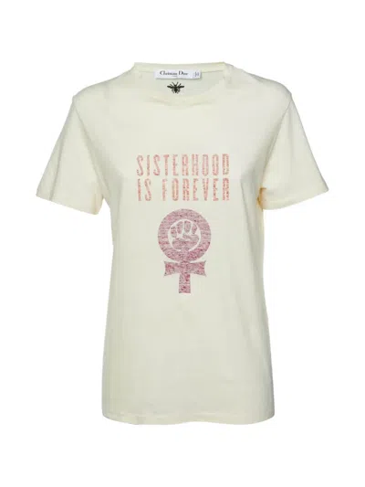 Pre-owned Dior Sisterhood Is Forever Graphic-print T-shirt In Neutrals