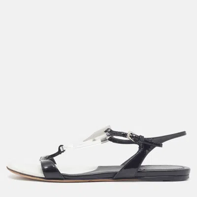 Pre-owned Dior Size 35 Black Patent Leather Thong Flats