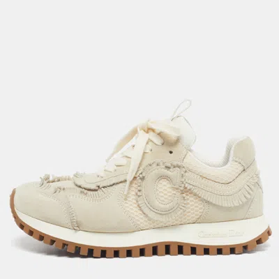 Pre-owned Dior Size 36 Beige Mesh And Suede Fringe Lace Up Sneakers In Sand
