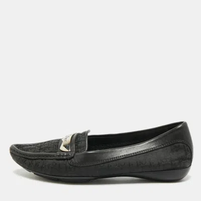 Pre-owned Dior Size 36 Black Oblique Canvas And Leather Smoking Logo Slippers
