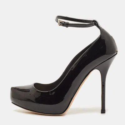 Pre-owned Dior Size 36 Black Patent Leather Ankle Strap Pumps