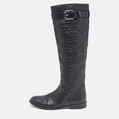 Pre-owned Dior Size 36 Black Quilted Leather Buckle Detail Knee Length Boots