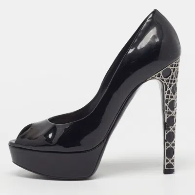 Pre-owned Dior Size 36.5 Black Patent Leather Peep Toe Carnage Heel Pumps