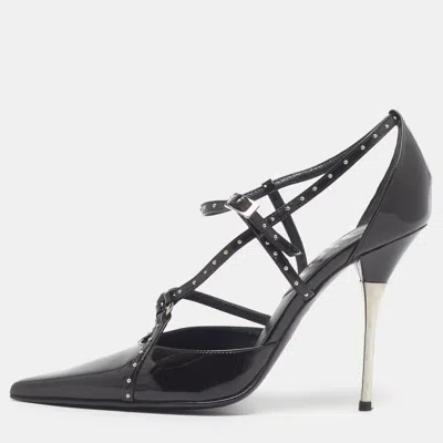 Pre-owned Dior Size 36.5 Black Patent Leather Studded Pointed Toe Pumps