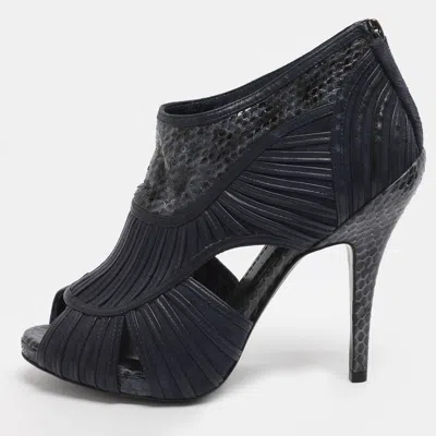 Pre-owned Dior Size 36.5 Blue Leather And Python Leather Cut Out Booties