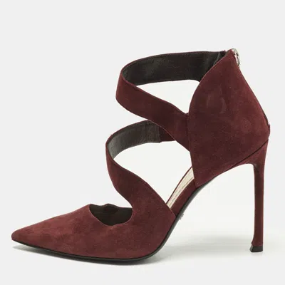 Pre-owned Dior Size 36.5 Burgundy Suede Ankle Strap D'orsay Pointed Toe Pumps
