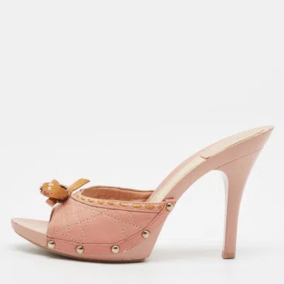 Pre-owned Dior Size 37 Beige Leather And Patent Leather Slide Sandals