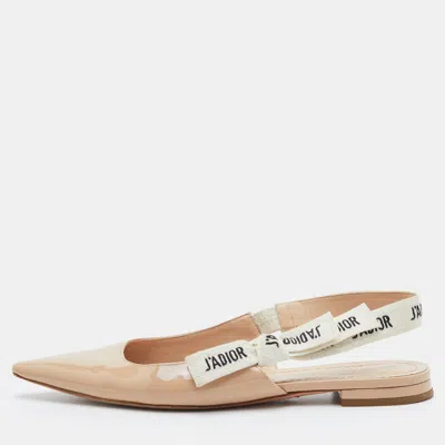 Pre-owned Dior Size 37 Beige Patent Leather Pointed Toe J'a Slingback Flats In Sand