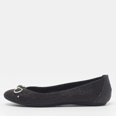 Pre-owned Dior Size 37 Black Python Embossed And Woven Straw Ballet Flats
