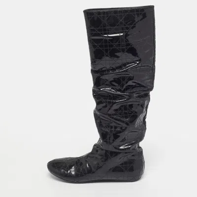 Pre-owned Dior Size 37 Black Quilted Patent Leather Knee Length Boots