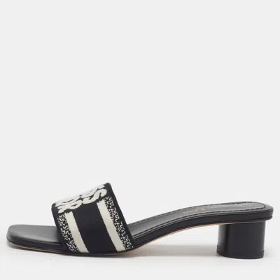 Pre-owned Dior Size 37 Black/white Canvas Block Heel Slide Sandals