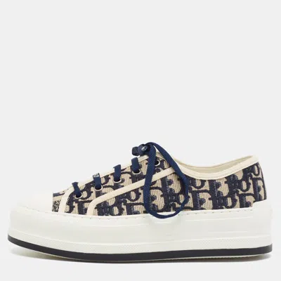 Pre-owned Dior Size 37 Navy Blue/beige Jacquard Low Top Sneakers