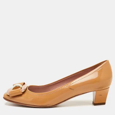 Pre-owned Dior Size 37 Peach Orange Patent Leather Pumps