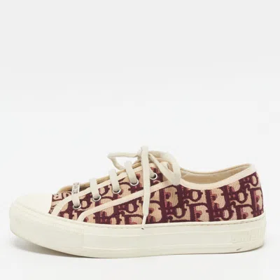 Pre-owned Dior Size 37 Red/white Canvas Lace Up Sneakers