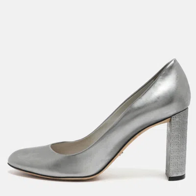 Pre-owned Dior Size 37 Silver Laminated Leather Pumps