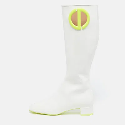 Pre-owned Dior Size 37 White Patent Leather Knee Length Boots