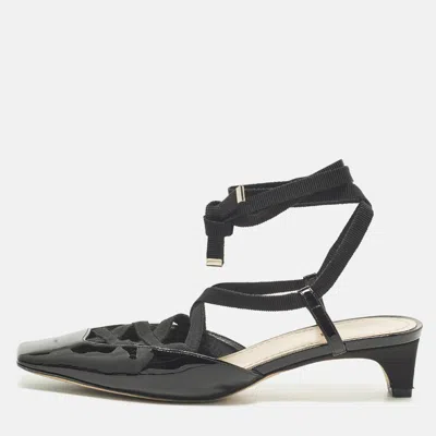 Pre-owned Dior Size 37.5 Black Patent Leather D Envol Lace Up Pumps