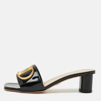 Pre-owned Dior Size 37.5 Black Patent Leather Slide Sandals