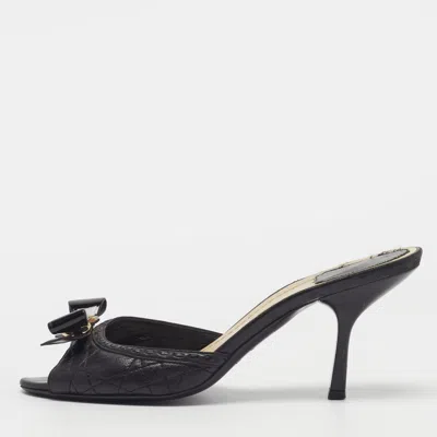 Pre-owned Dior Size 37.5 Black Patent Leather Slide Sandals