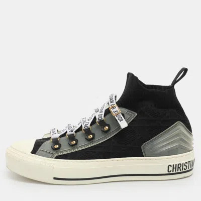 Pre-owned Dior Size 37.5 Black Rubber And Stretch Knit High Top Sneakers