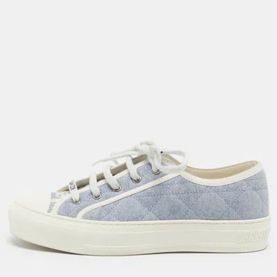 Pre-owned Dior Size 37.5 Blue/white Denim Lace Up Sneakers