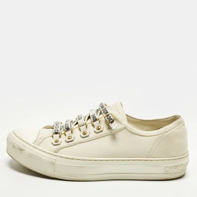 Pre-owned Dior Size 37.5 Cream Canvas Low Top Sneakers In White