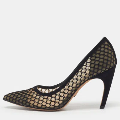 Pre-owned Dior Size 38 Black Mesh And Suede Pointed Toe Pumps