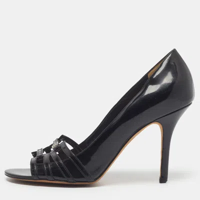 Pre-owned Dior Size 38 Black Patent Leather Cd Logo Open Toe Pumps