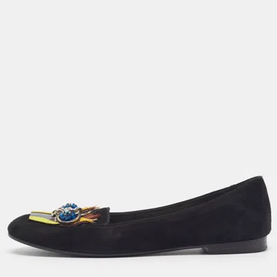 Pre-owned Dior Size 38 Black Suede Embellished Smoking Slippers