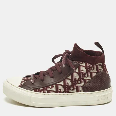 Pre-owned Dior Size 38 Burgundy Knit Fabric And Leather Mid Top Sneakers