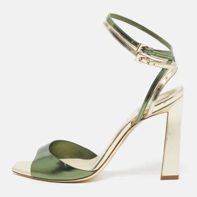 Pre-owned Dior Size 38 Green/gold Leather Ankle Strap Sandals