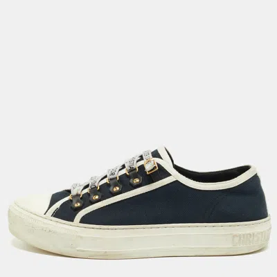 Pre-owned Dior Size 38 Navy Blue/white Canvas Low Top Sneakers