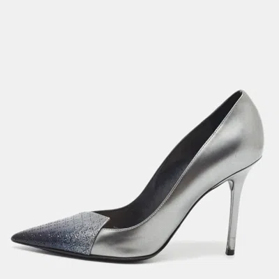 Pre-owned Dior Size 38 Two Tone Ombre Leather Microcannage Cap Toe Pumps In Gray