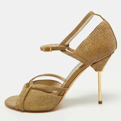 Pre-owned Dior Size 38.5 Beige Stingray Leather And Suede Ankle Strap Sandals