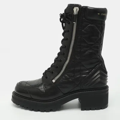 Pre-owned Dior Size 38.5 Black Cannage Leather Combat Boots