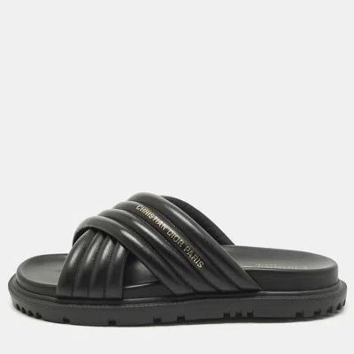Pre-owned Dior Size 38.5 Black D-cross Leather Flat Slides