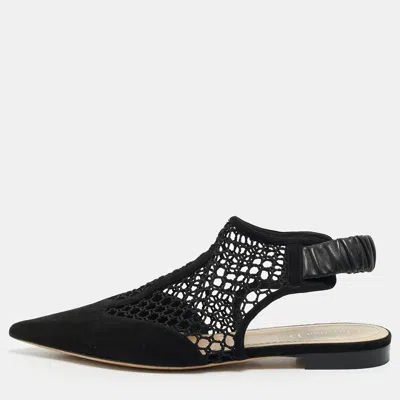 Pre-owned Dior Size 38.5 Black Mesh And Suede Slingback Flats