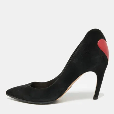 Pre-owned Dior Size 38.5 Black/red Leather And Suede Pointed Toe Pumps