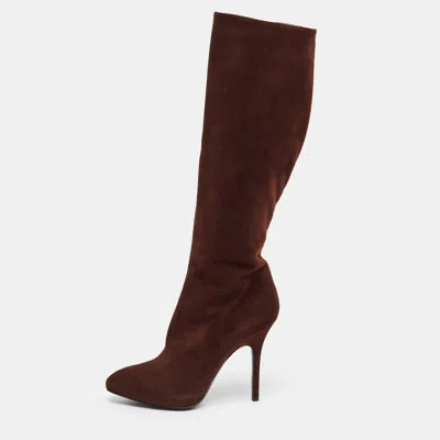 Pre-owned Dior Size 38.5 Brown Suede Knee Length Boots